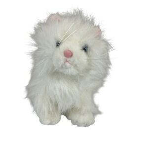 GANZ White Persian Cat 10" Plush Webkinz Pink Bow Long Hair